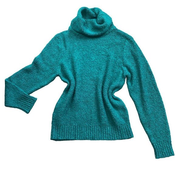 Vintage Jason Maxwell Cowl Neck Sweater Bright Teal Textured Knit XL #17P - Picture 1 of 7